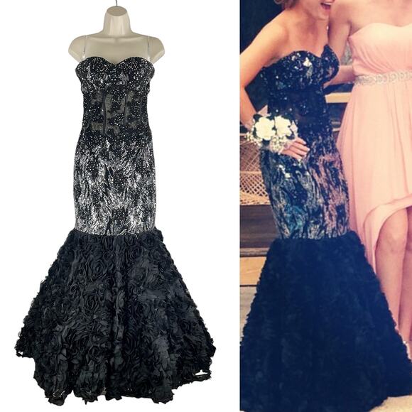 Xtreme Strapless Lace Sequin Mermaid Evening Gown 3D Floral Petal Size 6 - Picture 4 of 13